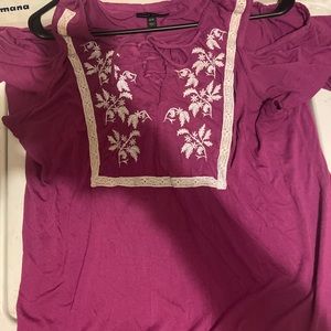 Lane Bryant women’s purple keyhole tee with embroidery detail